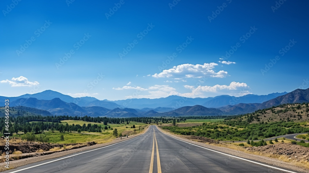 Road to the mountains Asphalt highway road mountain view natural scenery with blue sky