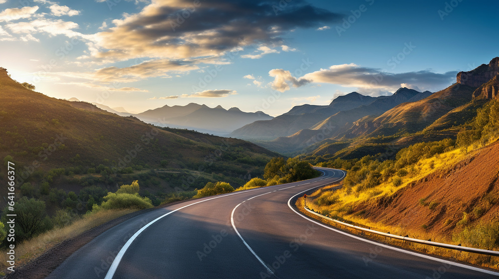 Asphalt highway road to mountain view natural scenery at sumer day blue sky