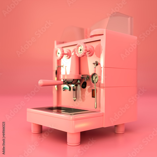Fototapeta Naklejka Na Ścianę i Meble -  pink coffee machine isolated on pink