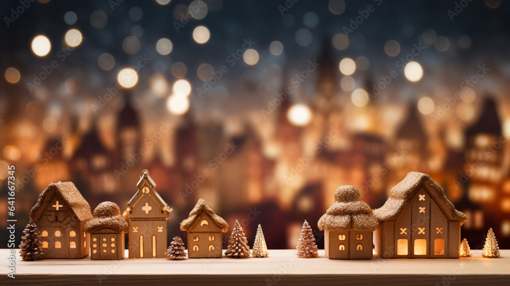 Obraz premium Brightly Lit Christmas Market Merry Christmas Background, with copy space
