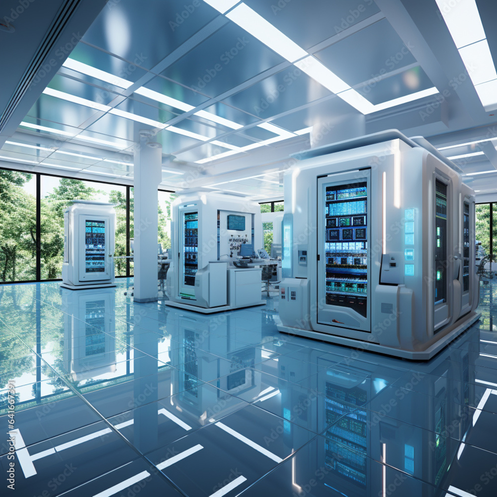 modern server room with computers and installations, AI generated modern server room with computers and installations, AI generated