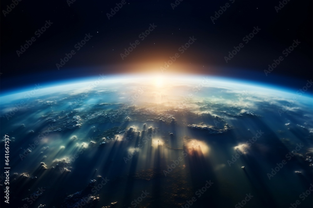 Planet Earths distant view from space, softly blurred background
