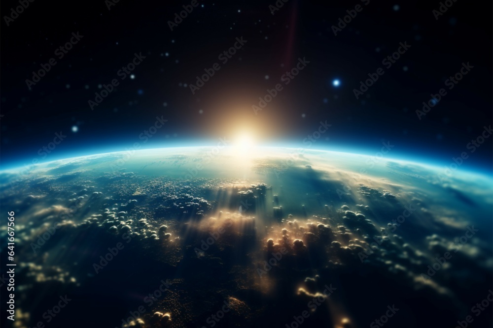Obraz premium Planet Earths distant view from space, softly blurred background