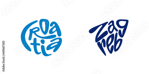 Croatia. Zagreb. Names of world capitals. Design elements. Concept lettering