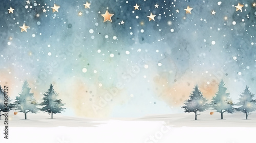 Twinkling Stars and Merry Christmas Blessings Postcard, watercolor style, with copy space © Катерина Євтехова