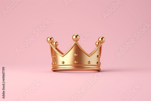 Gold crown on pink background with victory or success concept. Luxury prince crown for decoration. 3D rendering, Generative AI photo