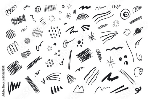 seamless pattern with black doodles, scribbles and squiggle lines, wavy lines photo