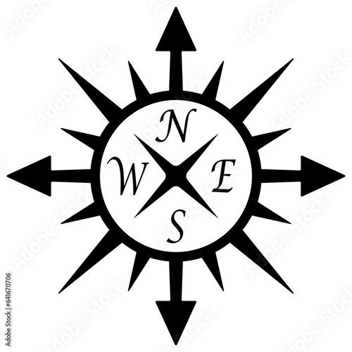 Kompass Rose abstrakt Vektor mit vier Richtungen in schwarz.
Symbol für Marine-, Seefahrt - oder Trekking-Navigation oder zur Verwendung in eine Landkarte.
Isolierter Hintergrund.