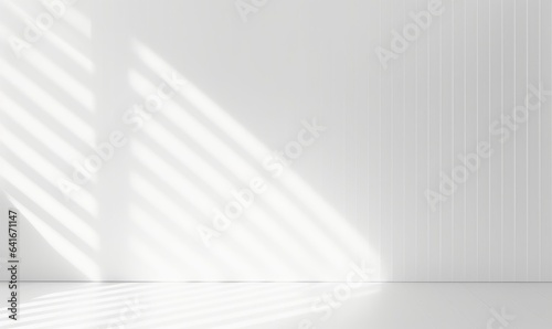 Abstract window sunlight on empty white wall 3d morning interior background display of blank sun light shadow modern panel backdrop for sunny room space wallpaper studio and cozy, Generative AI