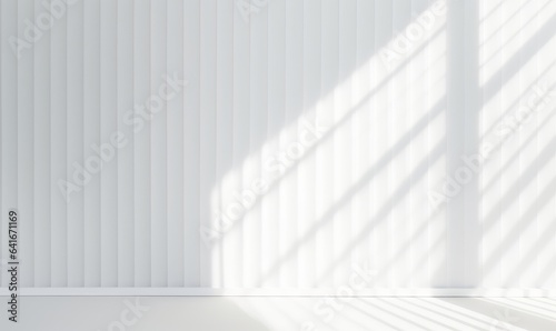Abstract window sunlight on empty white wall 3d morning interior background display of blank sun light shadow modern panel backdrop for sunny room space wallpaper studio and cozy  Generative AI