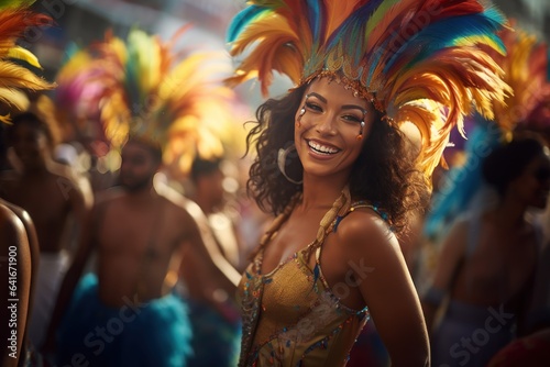 Beautiful exotic woman dancing on the streets during carnival.