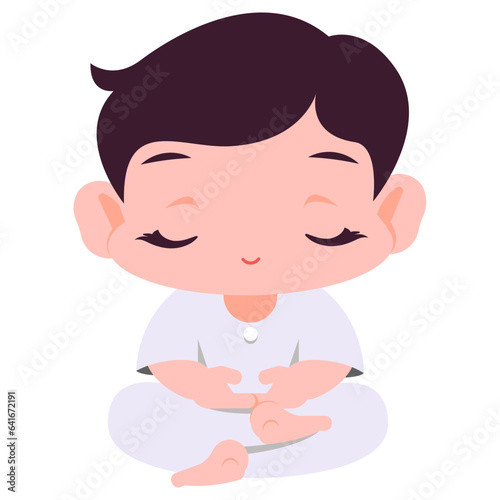 Boy meditating flat illustration