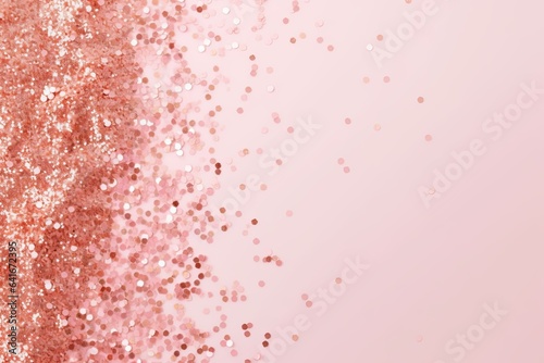 Golden pink sparkles on pink background. Light pink minimalistic festive glamorous background with scattered metal glitter in delicate pastel colors, Generative AI
