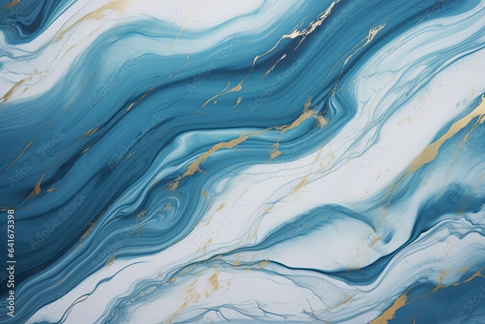 beautiful texture of blue marble with white and gold veins. Generative AI