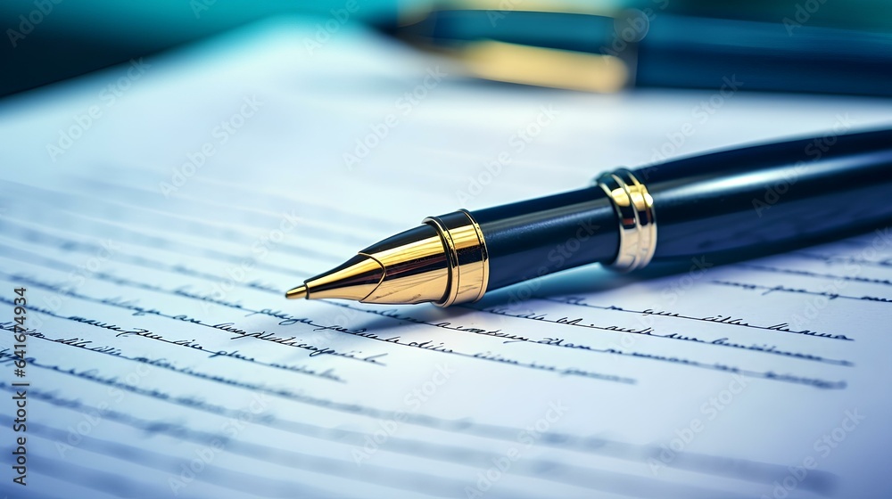 A pen on a piece of paper with notes. A pen on a piece of paper with notes.