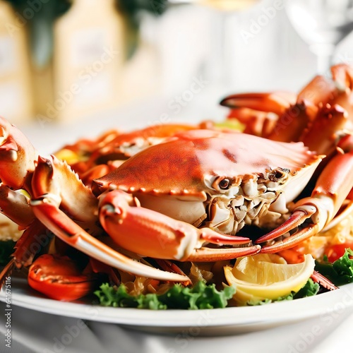 Appetizing crab dish on a white plate in a restaurant