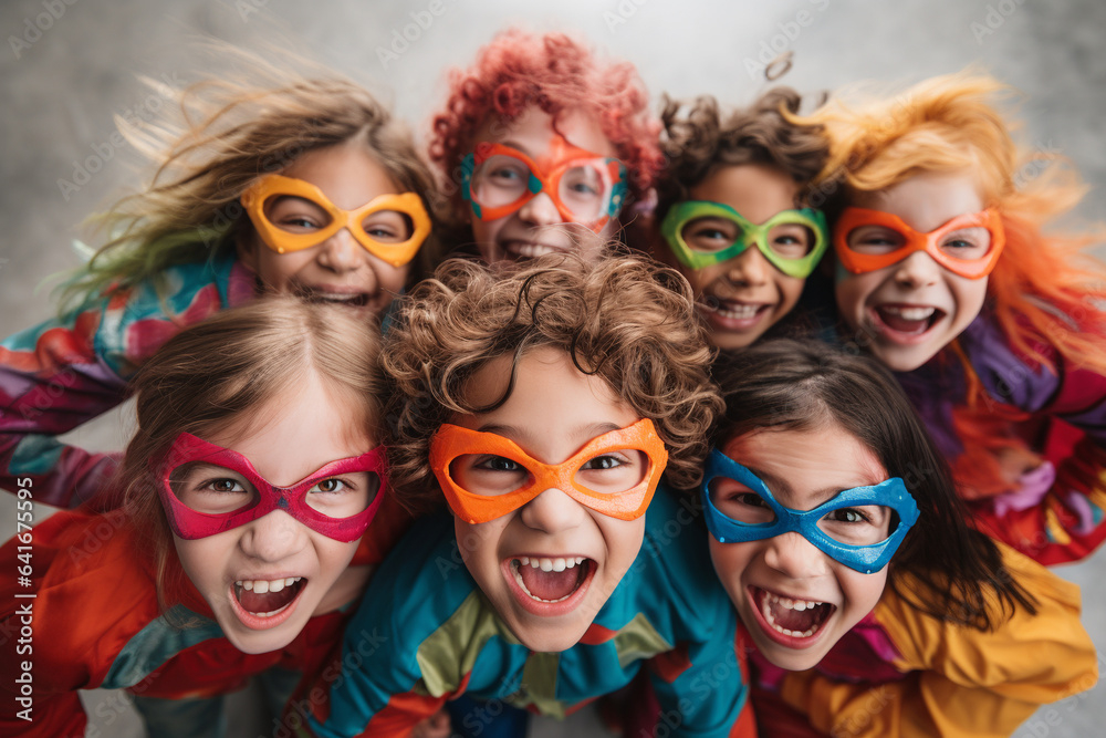 Obraz premium Group of Diverse Children Playing superhero. Superhero concept. Happy Time.