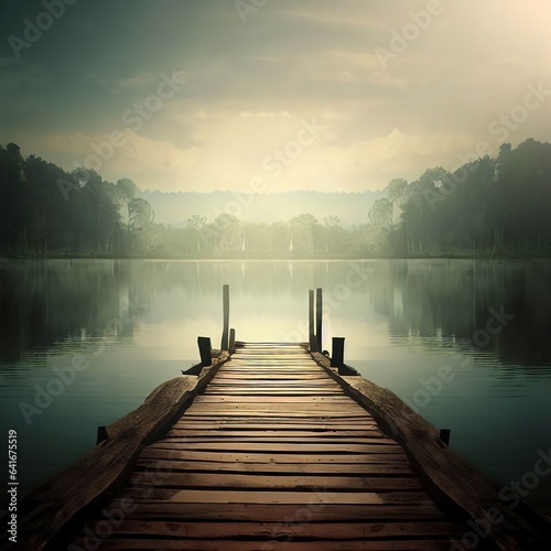 Wooden bridge with lake background © Erica