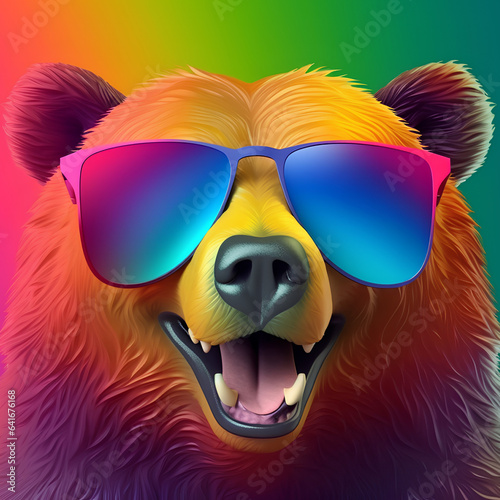 Adorable cute brown bear in cool funky shades, minimalist background, generative AI © Nartify