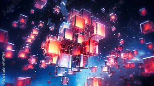 A matrix of glowing cubes shifting and rearranging in a rhythmic dance of innovation