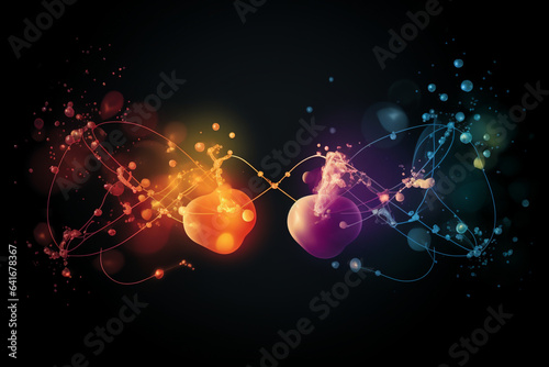 Visualization of the exchange of atoms and molecules in a chemical reaction, symbolizing the transformative power of love's influence, love and creation photo