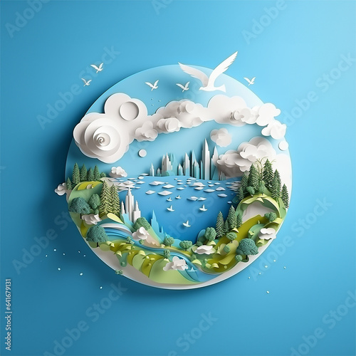 World Ozone Day creative concept art 3d paper cut style generative ai
