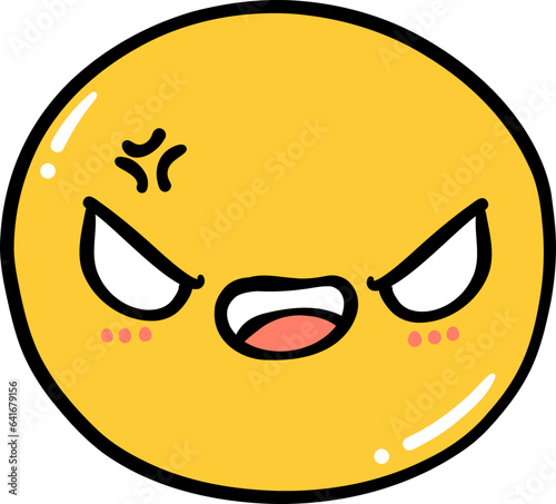 Cute angry emoji, kawaii emoticon doodle outline 
