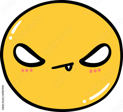 Cute angry emoji, kawaii emoticon doodle outline 