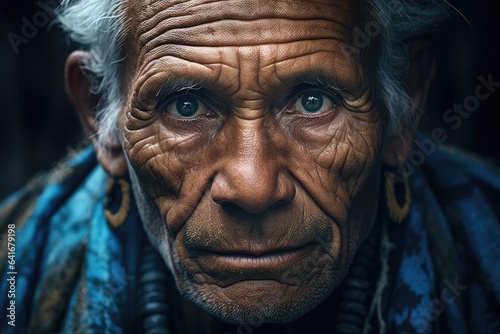 Elderly man close-up portrait of Indian american outdoor appearance © Gizmo