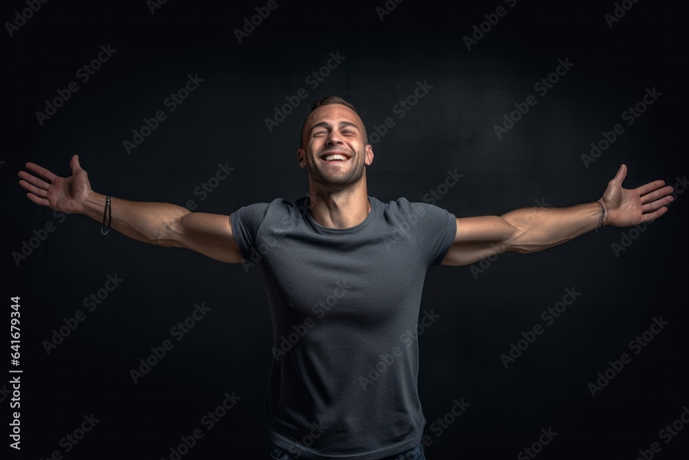 Lifestyle portrait photography of a beautiful boy in his 30s extending ...