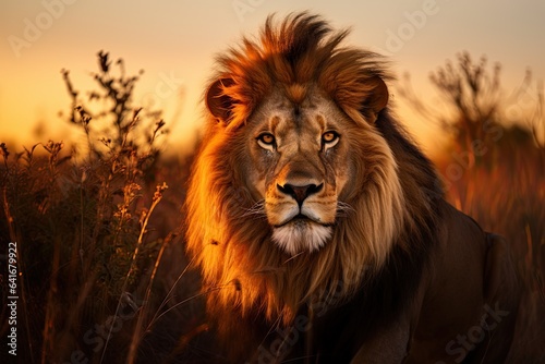 male lion in the wild at sunrise - majestic predator - safari adventure - wildlife encounter - generative ai © Cristiano Venti