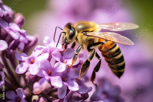 close up of a bee on purple flower - marco nature beauty - honeybee close-up - generative ai © Cristiano Venti