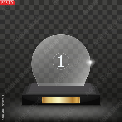 Glass trophy award. Vector award on transparent background EPS10