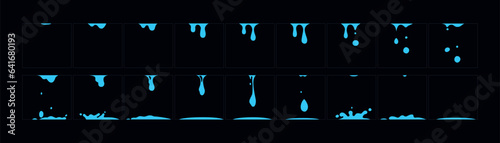 Water drooping animation. 2d cartoon water animated frame. Raindrop classic animated effect.