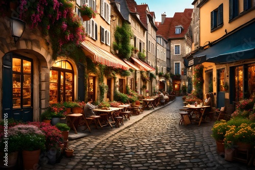 Transport yourself to a charming European village square, where cobblestone streets lead to cozy cafes and vibrant market stalls