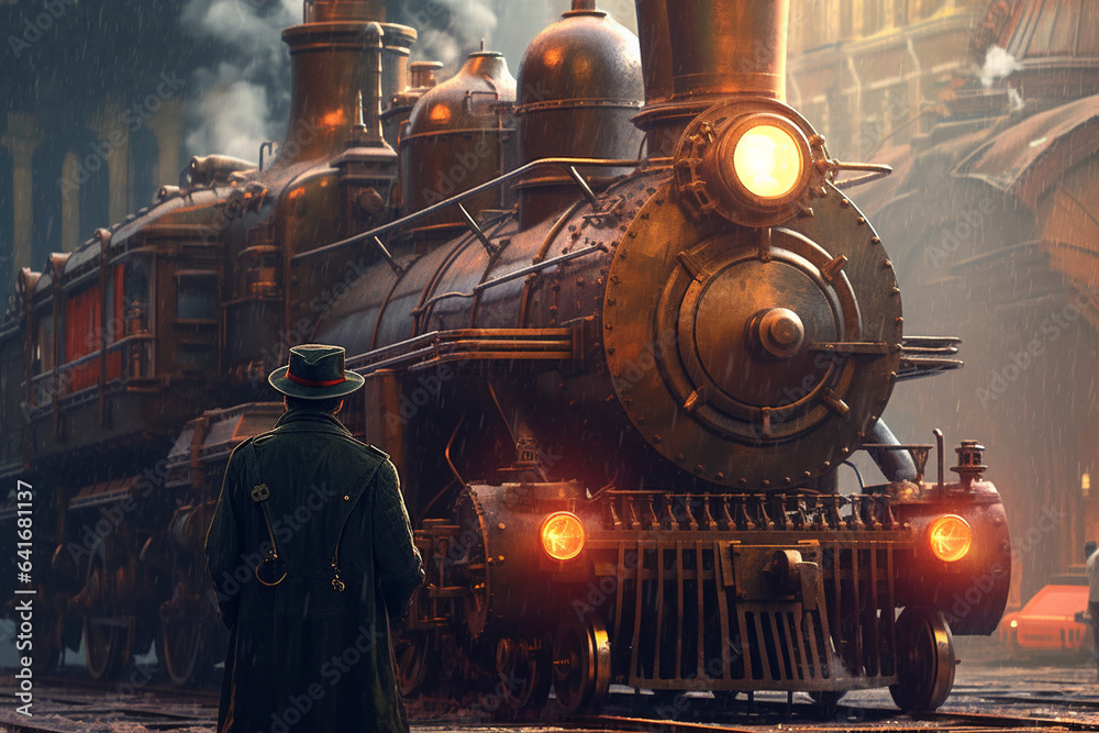 Obraz premium Illustration of drawing steampunk locomotive