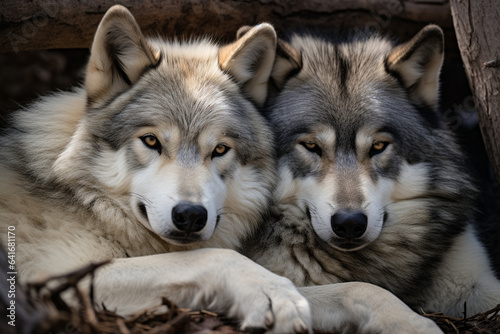 Wolves resting together after a successful hunt  portraying their shared sense of accomplishment and the love that unites them as providers  love