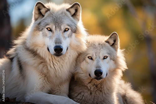 Alpha wolf and its mate sharing a watchful moment together, portraying their cooperative vigilance and the love that safeguards the pack's security, love