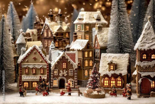 Illustration of decoration of little wooden town for Christmas