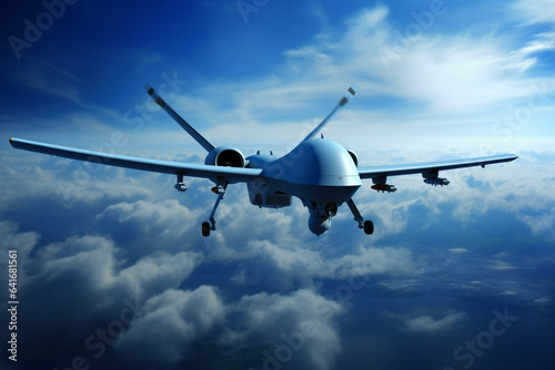 Flying military air dorne on sly with clouds on background