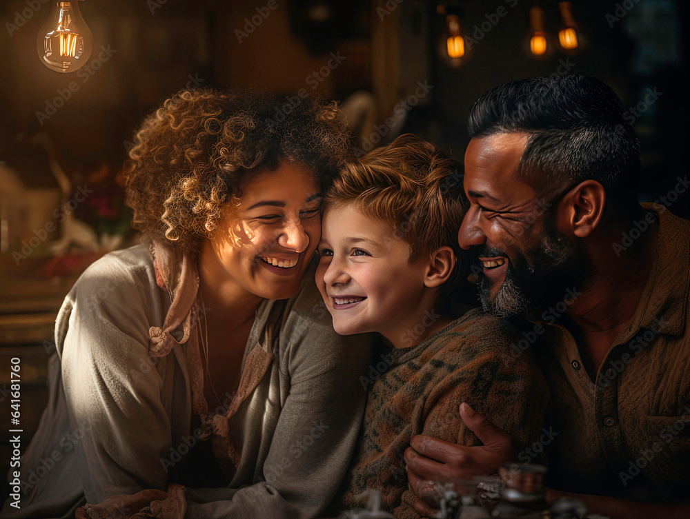 Portrait of african family smiling and looking at camera together