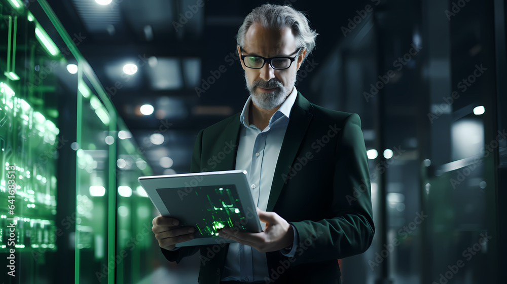 Technician checking operation of control cabinet of production machinery in industrial factory Technician checking operation of control cabinet of production machinery in industrial factory