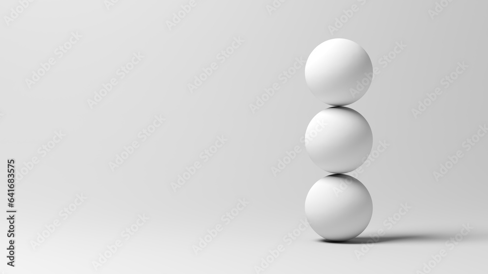 Balance. Three white spheres. 3d illustration. - obrazy, fototapety, plakaty 