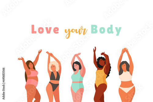 Beauty girls wearing underclothes. Body positive, beyond stereotypes