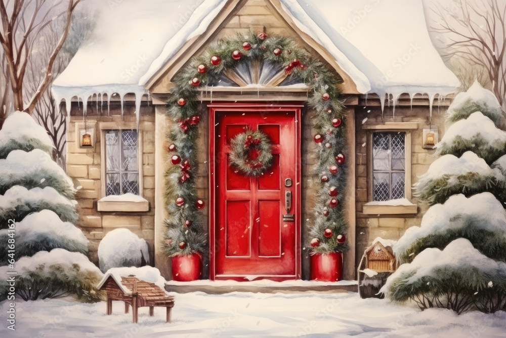Artful Christmas Welcome: Watercolor Door and Wreath