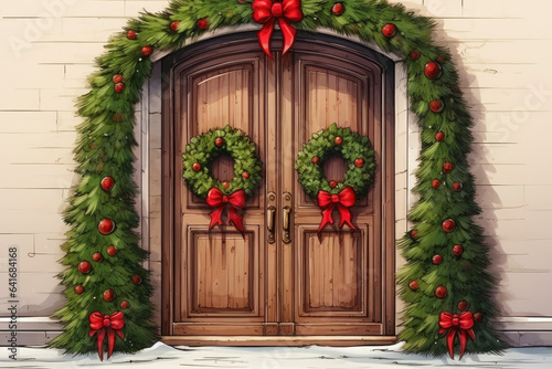 Watercolor Magic: Christmas Wreath Adorns Door