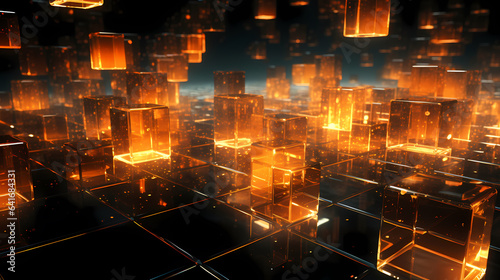Technology orange cubes particles. abstract background