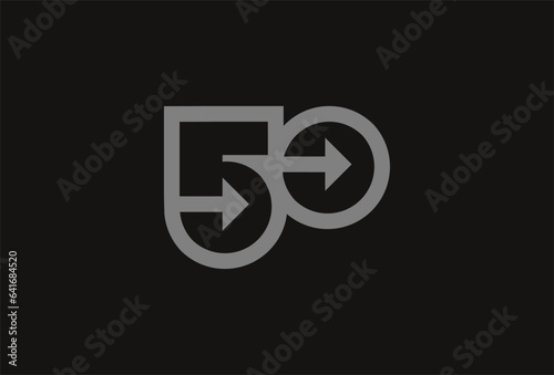Number 50 Logo, Monogram number 50 with Arrow combination, usable for business and anniversary logos, flat design logo template, vector illustration