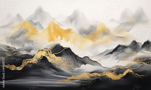 Abstract ink painting, Mountainscape rendered in flowing ink strokes