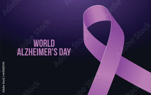 World Alzheimer's Day concept. Banner template with purple ribbon awareness and text. Vector illustration